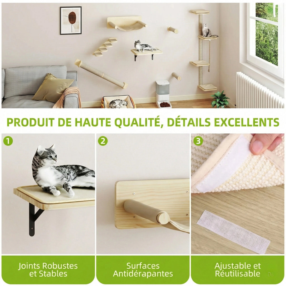 Parcours Mural Complet "L'Alpiniste" - 7 Modules en Bois Massif & Sisal