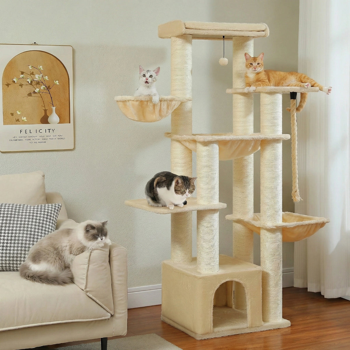 Arbre à Chat XXL 170 cm "Le Bastion" - Base Renforcée (24kg) & 3 Hamacs Acier