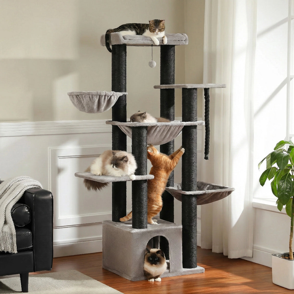 Arbre à Chat XXL 170 cm "Le Bastion" - Base Renforcée (24kg) & 3 Hamacs Acier