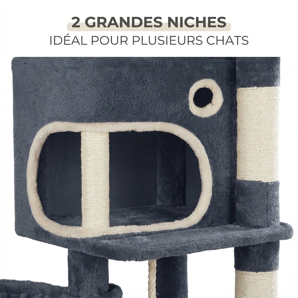Arbre à Chat "La Citadelle" - Multi-Niveaux & Double Condos (159 cm)