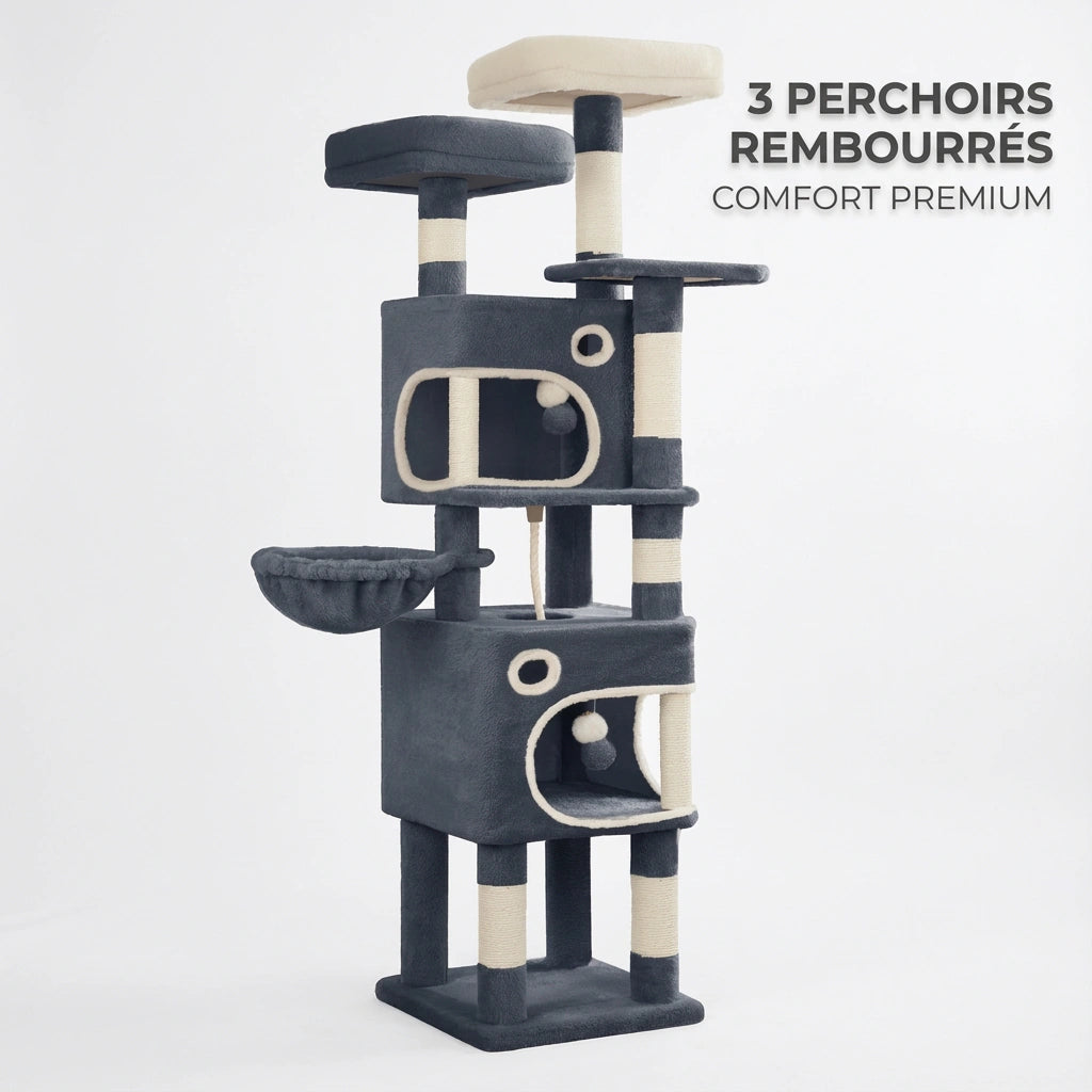 Arbre à Chat "La Citadelle" - Multi-Niveaux & Double Condos (159 cm)